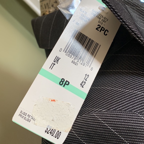 Beautiful pinstripe suit, BNWT, purchased from Macy’s, Size 8P, Color is slate. - Picture 6 of 16